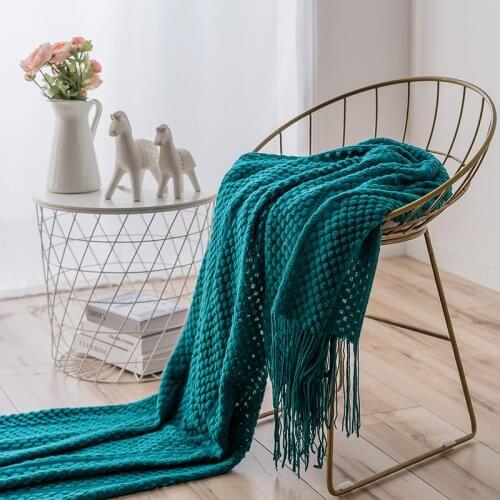 Modern simple throw blanket bedside Solid color Homestay Hotel decoration blanket Knitted sofa cover towel tassel soft shawl