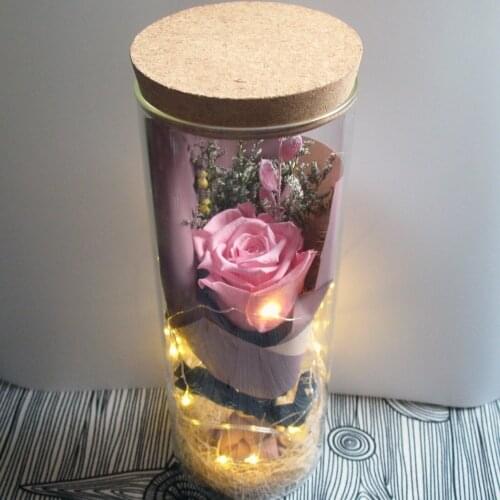 New Year Gifts Glass Cover Fresh Preserved Immortal Colorful Pink Rose Flower Christmas Gifts