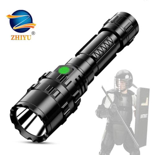 LED Flashlight High Power USB Rechargeable Flashlight 5 Modes Lantern Self Defense Shocker Torch Tactical Lamp By 18650 Battery