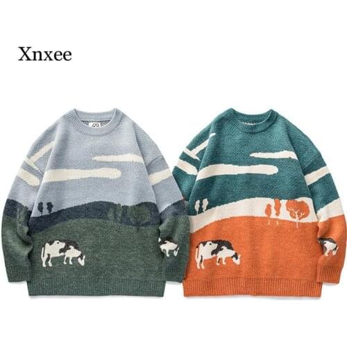 Men/women Cows Vintage Winter Sweaters Pullover Mens O-Neck Korean Fashions Sweater Women Casual Harajuku Highstreet Clothes Top