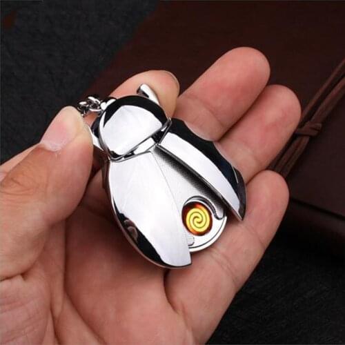 Peculiar Personality Metal key Ring Lighter Ladybug USB Recharg Lighter Portable Charge Windproof Lighters Creative Man Gadgets