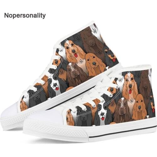 Nopersonality Cute Pet Dog Print High Top Canvas Shoes for Women Leisure Female Canvas Sneakers Classic Ankle Falts Plus