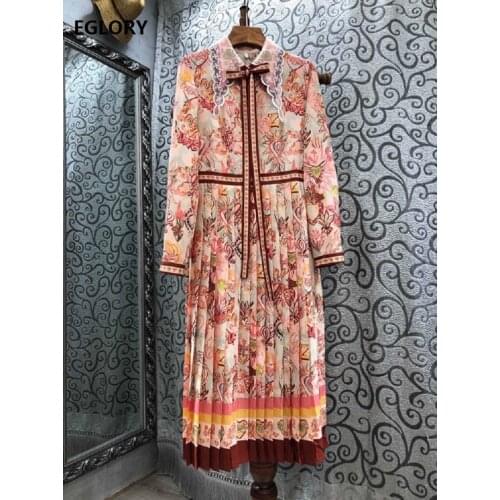 Novia Party 2021 Spring Summer Fashion Style WOmen Double Layer Collar Sweetheart Love Print Long Sleeve Mid-Calf Pleated Dress