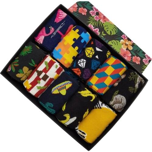 10 Pairs/Pack Men Woman Cool Colorful Fancy Novelty Funny Casual Combed Cotton Dress Socks Fashion Fun Crazy Design Happy Sock