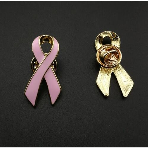 100pcs/lot 30mm Enamel Pink Ribbon Brooch Pin