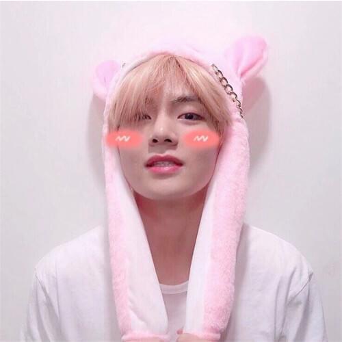 2019 SUGA V Fashion K POP Pinch moving cartoon pink rabbit pig hat lovely style warm hat for couples students