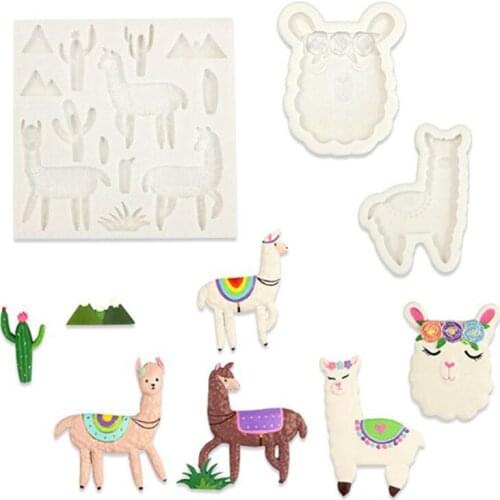 3Pcs Mini Animals Llama Alpaca Cactus Fondant Molds Dessert Cookies Chocolate Decorating Mould Silicone Cake Molds Kit