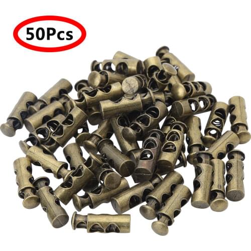 50Pcs Cord Locks Spring Loaded Metal Barrel Toggle Rope Lanyard Stop Locking Buckles DIY Drawstrings Paracord End Stopper Crafts