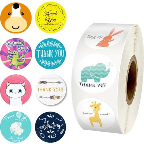 500Pcs Thank You Stickers Self-adhesive Seal Label Gift Package Cartoon Animal Stickers For Kids Scrapbooking Decorative Sticker
