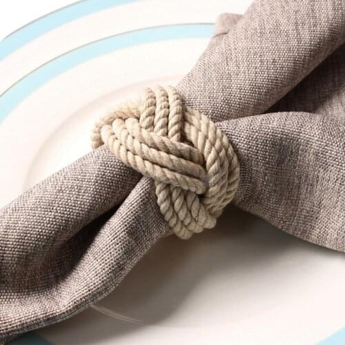6Pcs Woven Napkin Buckle Corded Napkin Buckle Waxed Twine Napkin Loop Natural Jute Napkin Loop Cord