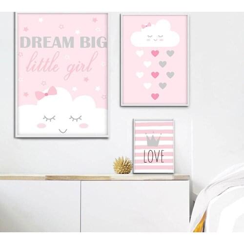 Cartoon Smile Cloud Nursery Wall Art Canvas Painting Minimalist Poster Print Nordic Kids Decoration Picture (No Frame)