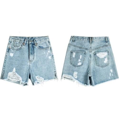 DSQBRAND Womens Frayed Denim Shorts Loose Light Color Wide Leg Pants Casual High Waist Jeans European and American Urban Simple