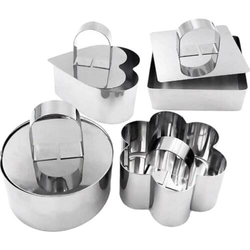 LBER 4 Pcs Cake Molds Stainless Steel Cake Rings Cake Mousse Mold with Pusher Different Shapes