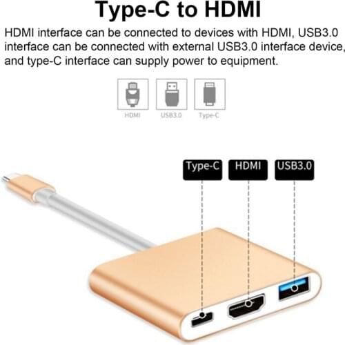 For Macbook Android Phone Laptop 4K 3 in 1 HD Conversion Line USB 3.1 Type C to HDMI-compatible HDTV TV Cable Converter Adapter