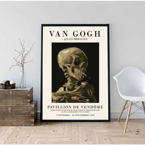 Vincent Van Gogh Skull of Skeleton with burning Cigarette Art Print Canvas Painting Exhibition Poster Gallery Wall Picture Decor