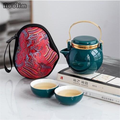 Ceramic Travel Kung Fu Tea Set Including 1 Pot + 2 Cups Simple Gourd Teapot with Handle Portable Outdoor Teacups Kettle Teaware