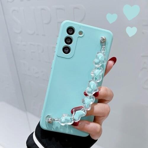Korea Cute Love Crystal Heart Chain Protection Case for Samsung Galaxy A01 Core A03S A02S A22 A82 5G A32 A22 4G M31S Soft Cover