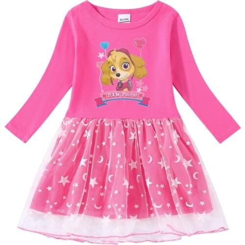 Paw Patrol Clothes Puppy Patrol Costume Girls Skirt Anime Cartoon Canine Sky Figure Printing Summer Cotton Short-Sleeved Dress