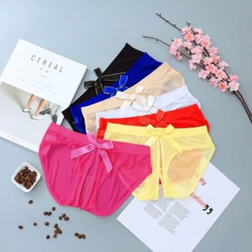 Summer New Sexy Slim Lace Hip Up Seamless Breathable Panties Mesh Low-waist Women Underwear Bow Ribbon Hollow Briefs Free Size