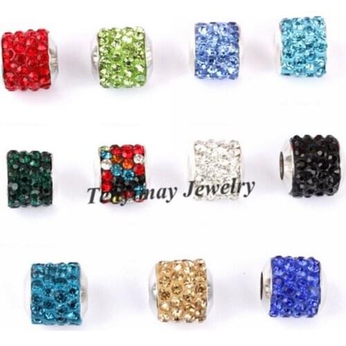 Fashion 10x12mm Rhinestone Big Hole Beads For Snake Chain Bracelet DIY 50pcs Wholesale