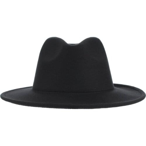 Mens Casual Outdoor Warm Flat Brim Woolen Jazz Hat Womens Felt Hat Fedoras British Style Solid Vintage Church Hats