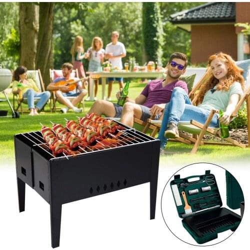 Barbecue Grill Picnic Barbecue Set Folding BBQ Grill With Barbecue Accessories Tools Set For Outdoor