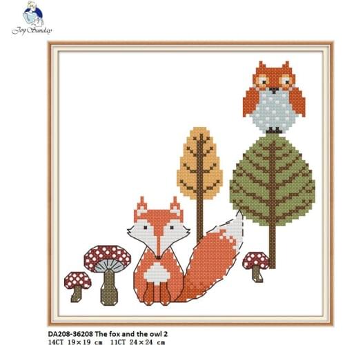 Joy Sunday The Fox and the Owl Pattern Cross-stitch Kit 11CT Printed Fabric 14CT Canvas DMC Chinese Embroidery Factory Wholesale
