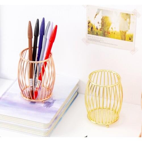 Desk Organizer Storage Accessories Makeup Brush Stand for Pens Pencil Pot Marker Pen Holder Rose Gold Stationery Container
