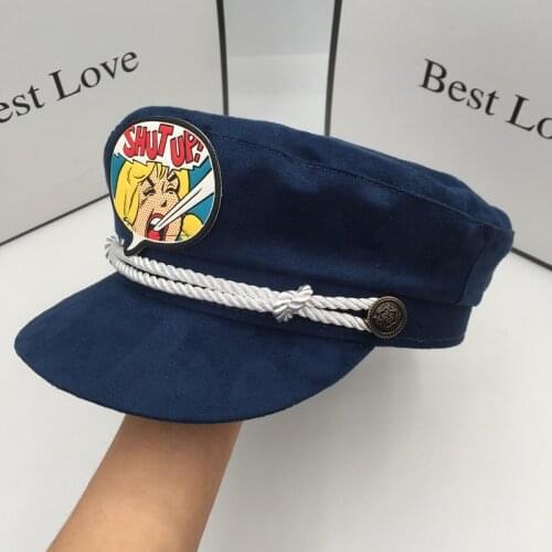 The spring and autumn period and the summer new faux suede blue newsboy hat popular logo cartoon relaxed visors for women