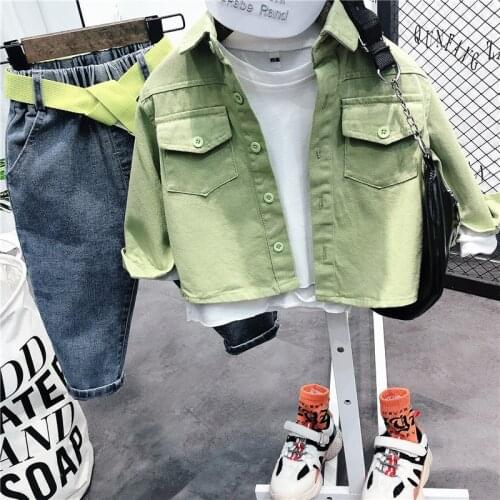 2-7 Year Baby Boys Autumn Clothes Suits Korean Solid Shirt White Tshirt Jeans Kids 3pcs For Boy Child High Quality Set 2020 New