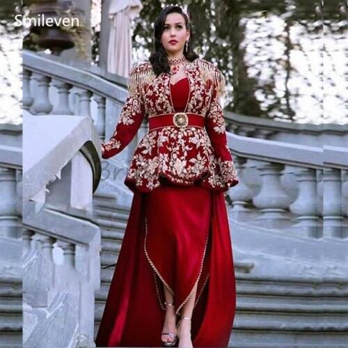 Smileven Luxury Red Dubai Abaya Evening Dresses 4 Pieces Set Karakou Algerian Special occasion Dresses Lace Evening Party Gowns