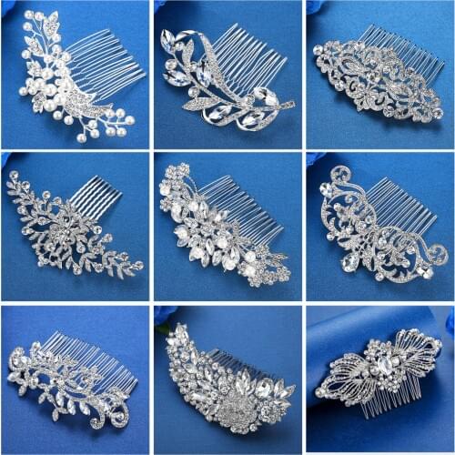 Mecresh Silver Color Rhinestone Flower Leaf Bridal Hair Comb for Girls Crystal Hair Ornaments Jewelry Wedding Hair Accessories