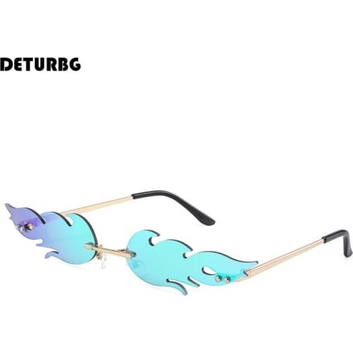 Fashion Fire Design Rimless Sunglasses Womens Luxury Metal Frame Eye Wear Party Funny Sun Glasses Shades For Women UV400 SG074