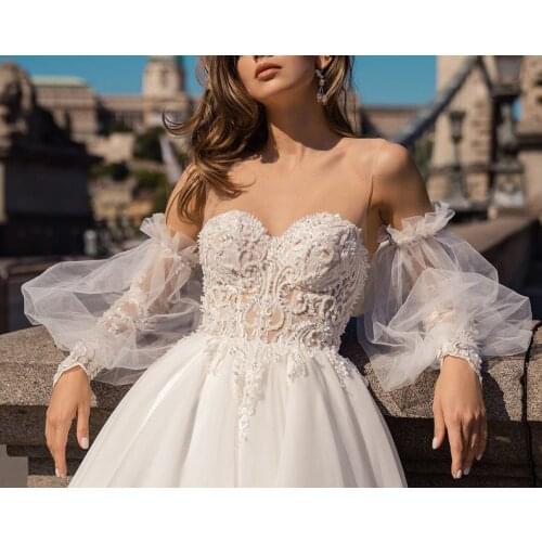 Wedding Removable Bridal White Lace Sleeves Bicep Wedding Sleeves Detachable Bridal Tulle Pearls Long Sleeves for Bridal Sleeve