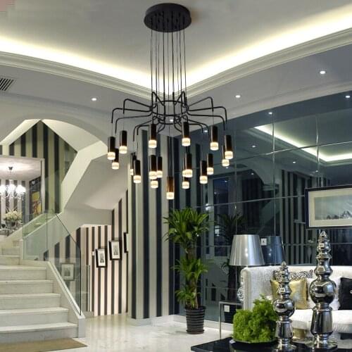 Nordic living room led chandelier line lamp simple bar counter restaurant light novelty villa duplex stairwell long hanging lamp