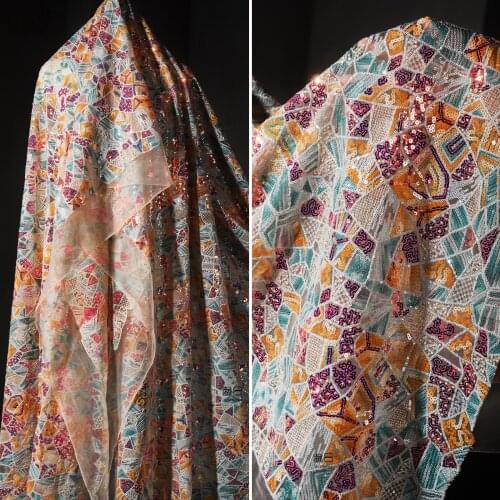 Gorgeous Heavy Industry Tissu Candy Color Geometric Sequin Embroidery Sewing Handicraft Wedding Dress Clothing Designer Fabric