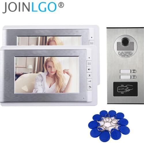 7" Color LCD Video Door Phone Intercom System 2 Monitors + RFID Access Outdoor Camera For 2, 3, 4, 6, 8, 10, 12 Apartment