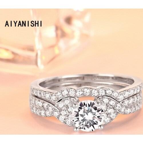 AIYANISHI Vintage 925 Sterling Silver Wedding Ring Set Round Finger Ring Set for Women Silver Engagement Bridal Rings Jewelry