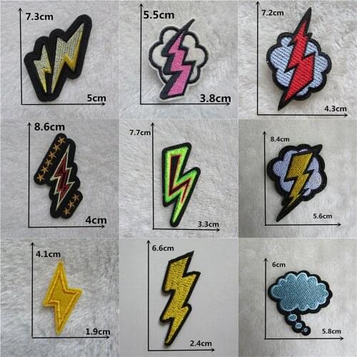High quality Lightning Embroidered Iron on Patches Clothing Retro Stripes Motif Appliques DIY Clothing Accessories Hat bag badge