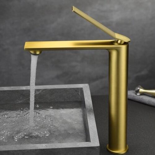 Top Quality Brushed gold Brass Bathroom sink faucet Fashion Design Artistic Basin mixer Tap Luxury Single hole High faucet