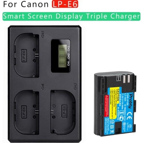 2650mAh LP E6 LPE6 LP-E6 E6N Battery + 3 card slots LCD Charger For Canon EOS 5DS R 5D Mark II 5D Mark III 6D 7D 70D 80D Camera