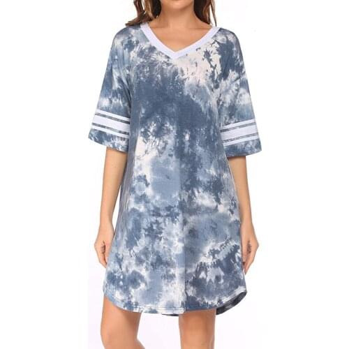 2021 Spring and Summer New Trend Short Sleeve Medium Skirt Cotton Comfortable Printing Womens Nightdress Home Wear Sleepwear