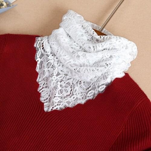 Women Turtleneck Fake Collars Lace Embroidery Sweater Blouse Stand-up False Collar White Pullover Detachable Collar Decor
