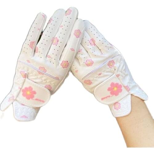Women Golf Glove golf accessories Soft leather Breathable Golf Gloves white Color Anti-sli batting gloves 2pcs