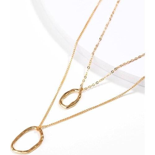 Geometric Hollow Circle Pendant Necklace Female Gold Color 2019 Fashion Jewelry Clavicle Chain Ladies Party Layered Necklaces