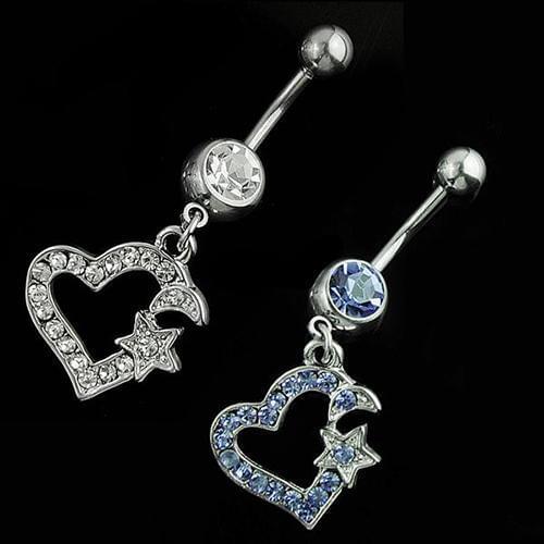 Rhinestone Heart Shape Dangle Navel Belly Button Bar Ring Body Piercing Jewelry new