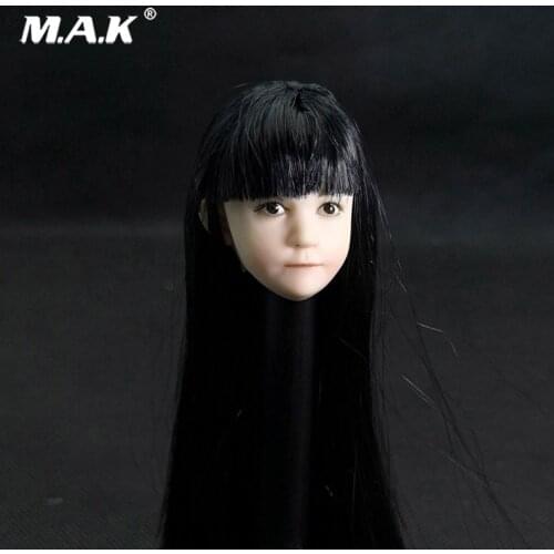 1:6 Scale Lovely Asia Child Head Sculpt Little girl Head with Long Hair Model Toy fit For 12 inches Action Figure Body Accessory