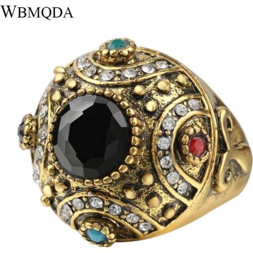 2018 Vintage Bohemian Rings For Women Ethnic 4 Colors Stone Crystal Ball Shape Ring Antique Gold Turkish Jewelry
