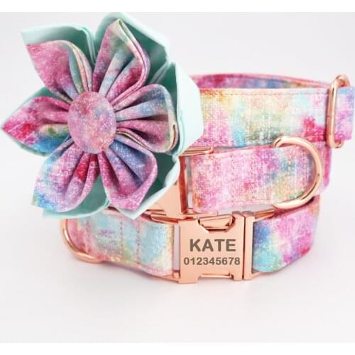 2020 dream girl dog collar dog flower and leash set for pet dog cat with rose gold metal buckle