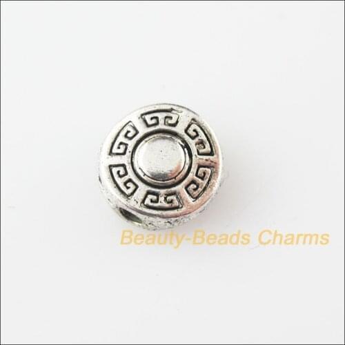 30Pcs Tibetan Silver Color Round Flat Flower Spacer Beads Charms 9mm